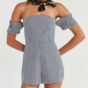 Urban Outfitters Black and White Gingham Jumpsuit Off-Shoulder